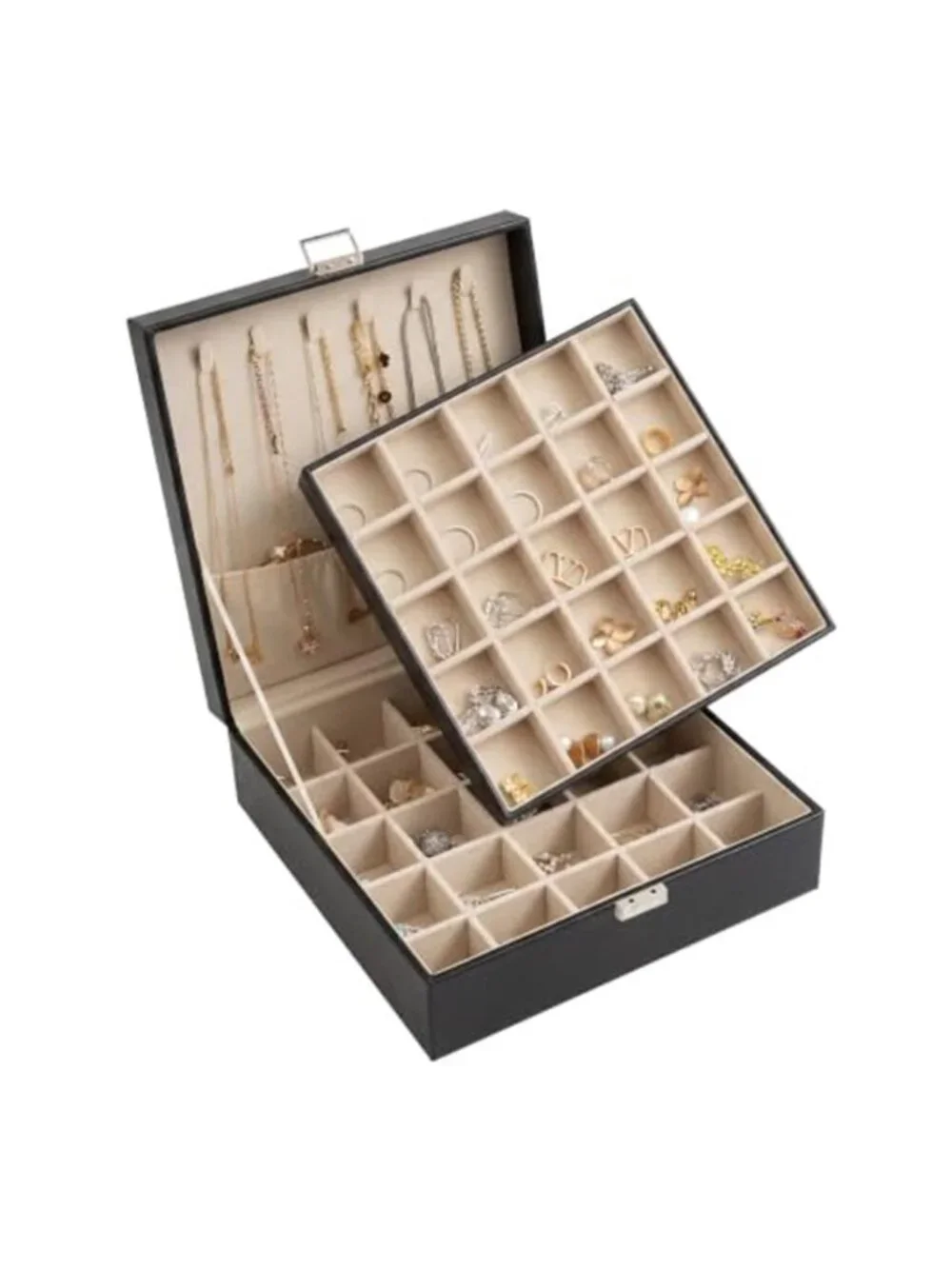 Locking Jewelry Box Organizer Mirror Earring Ring Necklace Storage Case Black